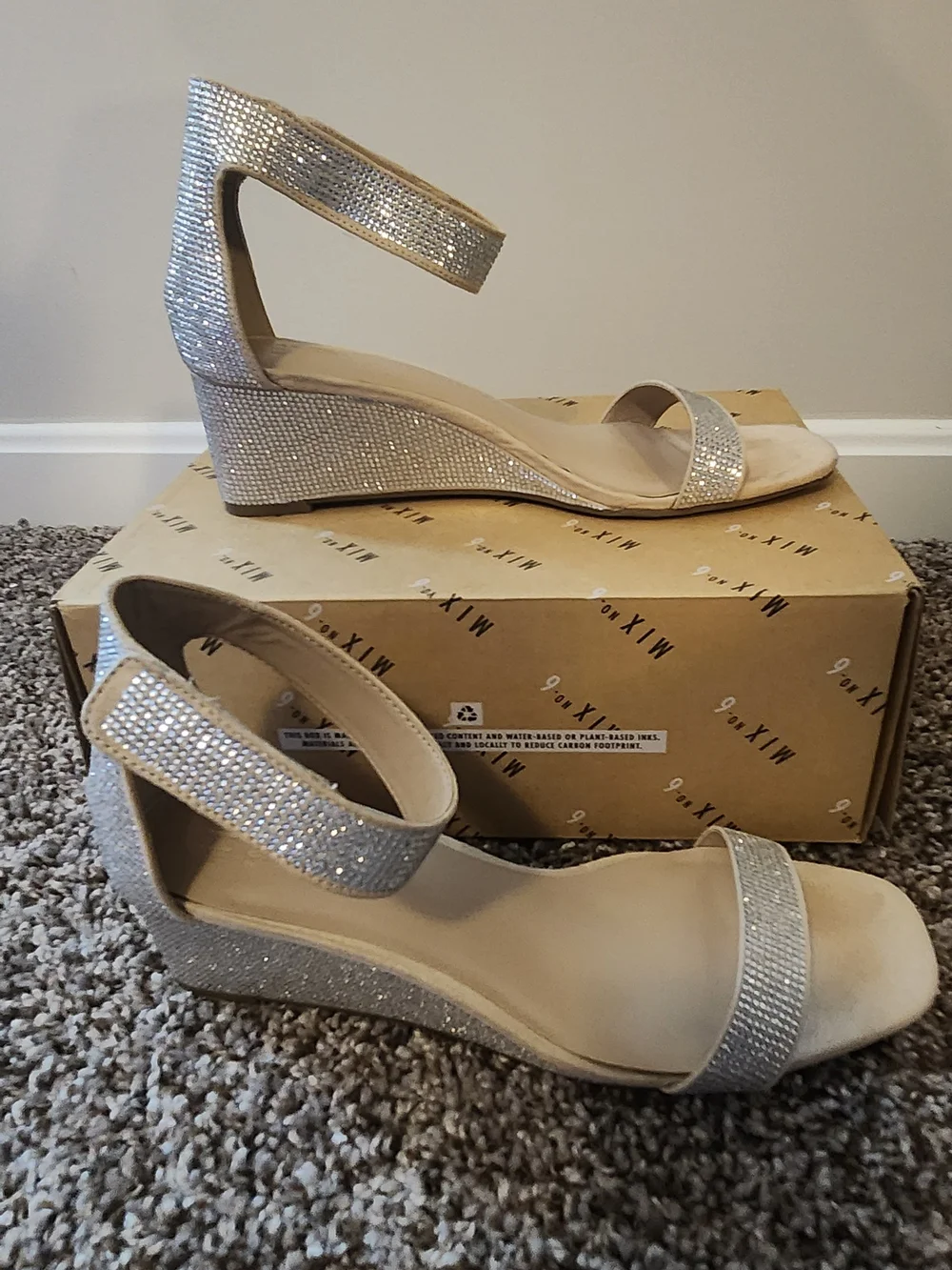 Mix No. 6 Rhinestone Ankle-Strap Wedge Sandals - Silver